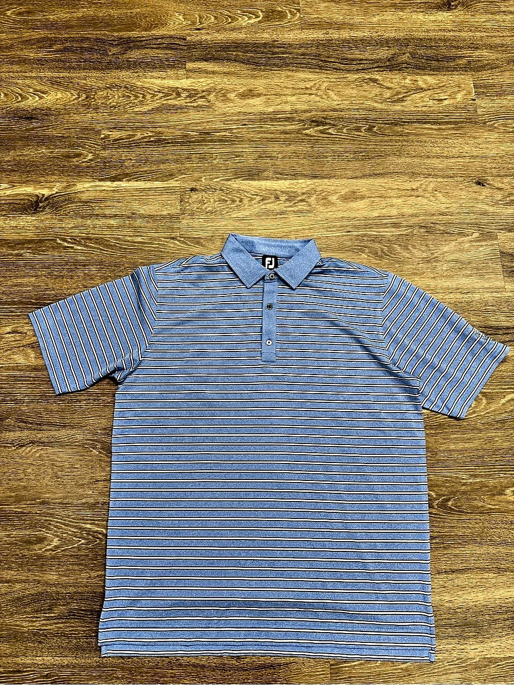 FootJoy Men’s 2XL Blue Striped ProDry Stretch Golf Polo Club Logo